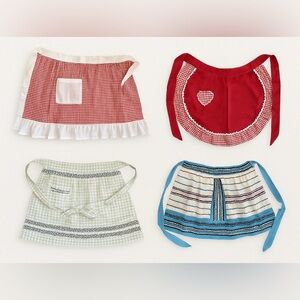 Lot of 4 Vintage Handmade Gingham & Rickrack Trim Aprons – 1950s Half Aprons